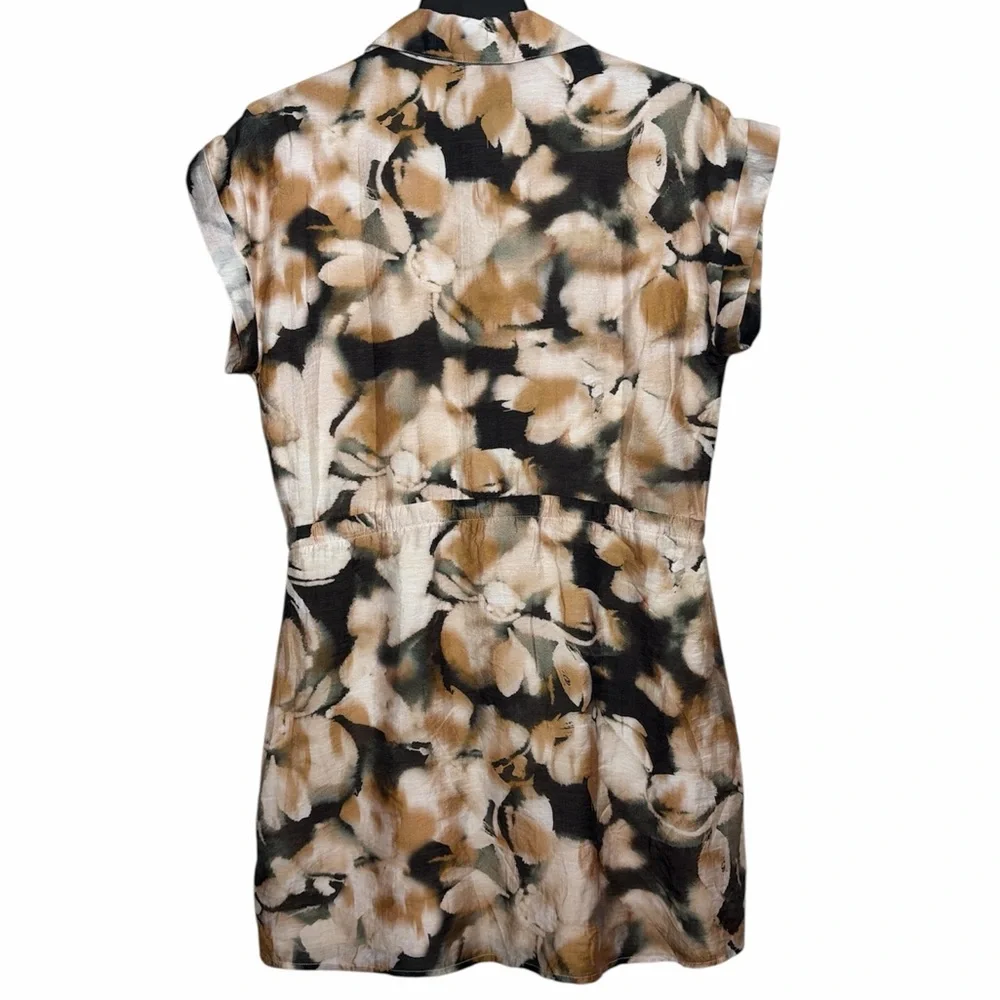 Bella Dahl Button Down Drop Shoulder Shirt Dress Harvest Floral Black Tan S - Picture 4 of 7